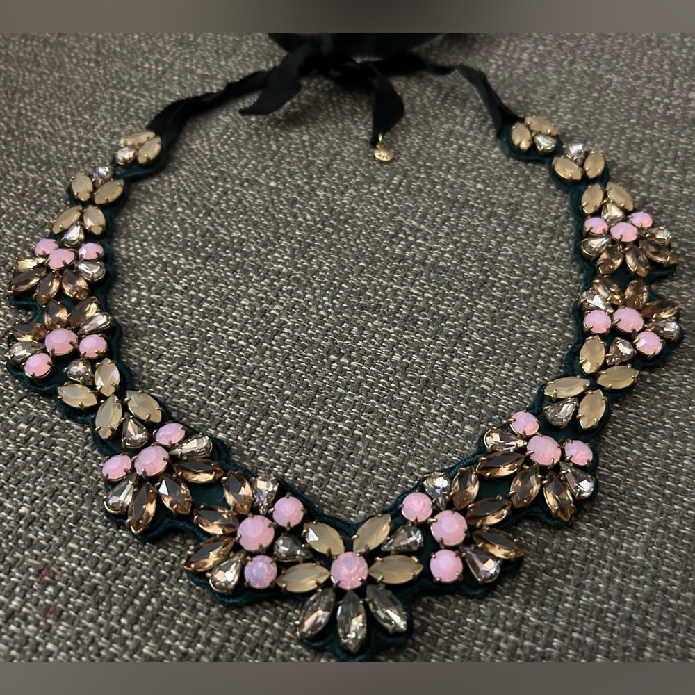 J. CREW Multicolored, Fabric-Backed Rhinestone Collar Necklace